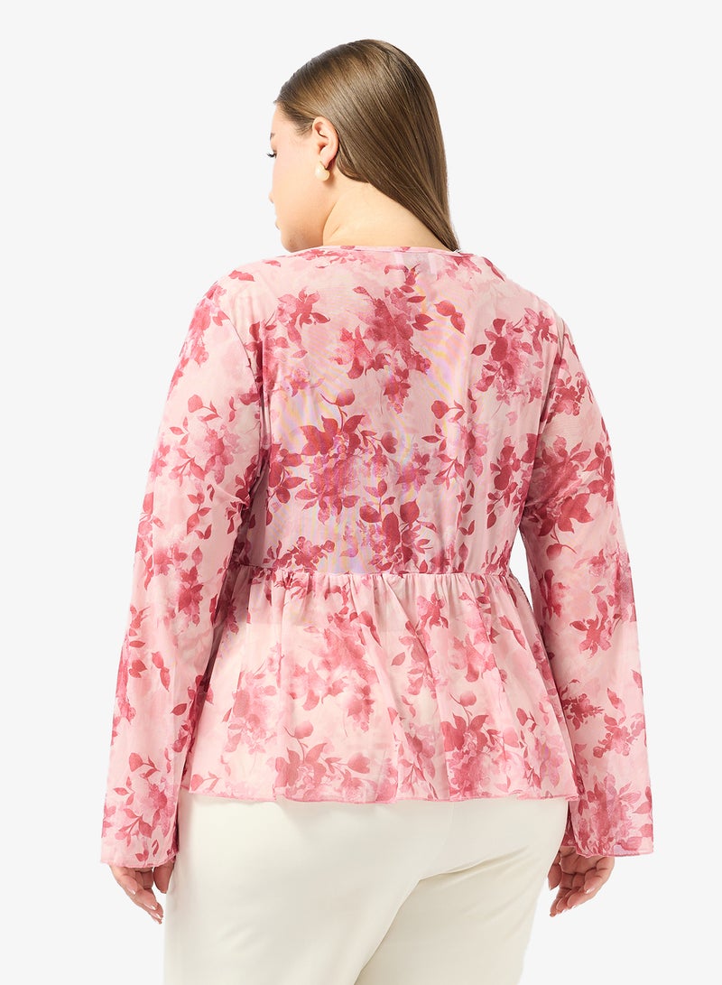 ايلا بلس بلوزة مطبوعة بالزهور مقاس كبير برباط - Image 2